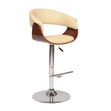 Armen Living Paris Cream Faux Leather Adjustable Height Swivel Walnut Wood and Chrome Bar Stool LCPASWBACRWA